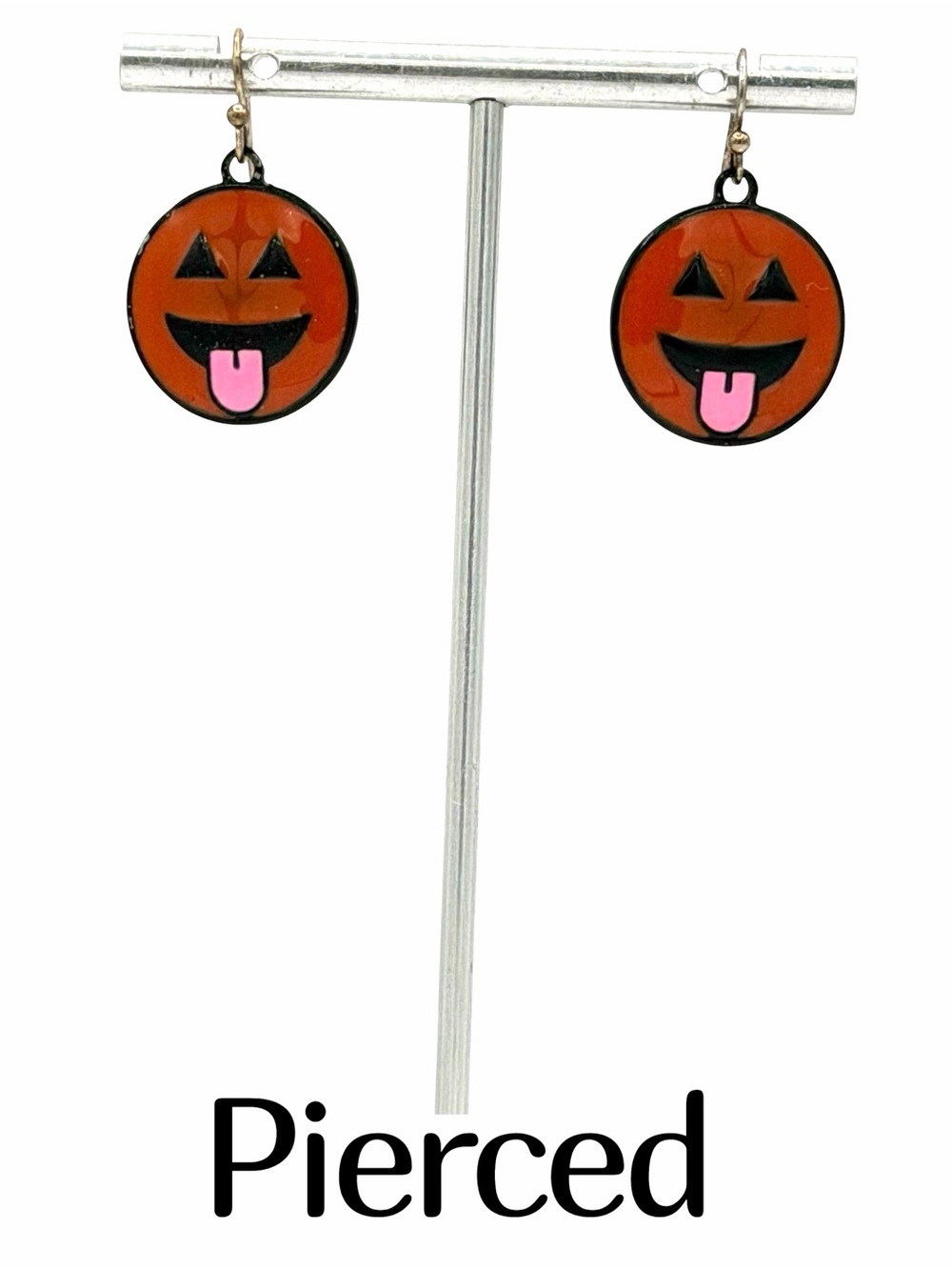 Emoji Jack-O-Lantern Carved Pumpkin With Tongue Out Earrings Women’s Jewelry